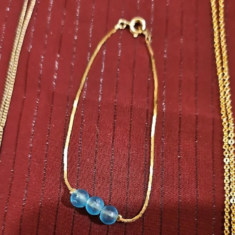 2 Gold and Blue Necklaces and Bracelet Set